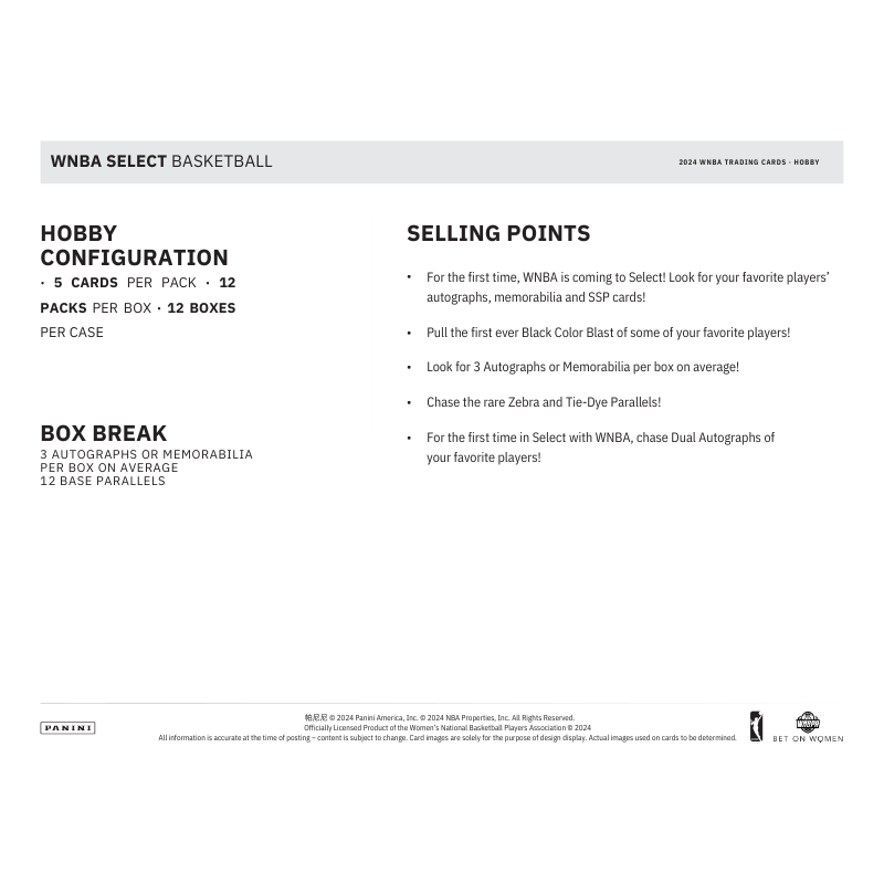2024 Panini Select WNBA Basketball Hobby Box